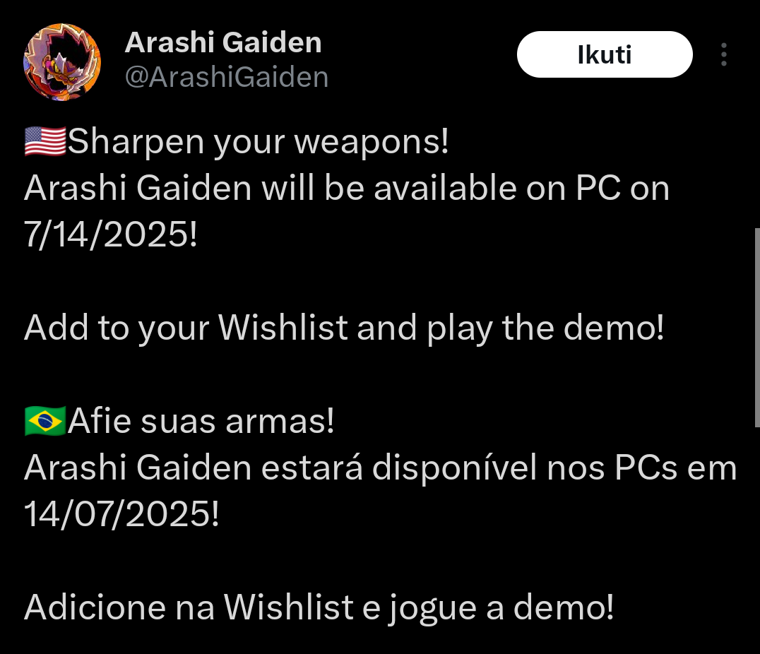 Arashi Gaiden will be released on July 14