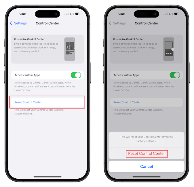 Reset Control Center in iOS 18.1