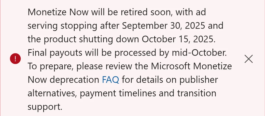 Microsoft Monetize Now Will Be Retired