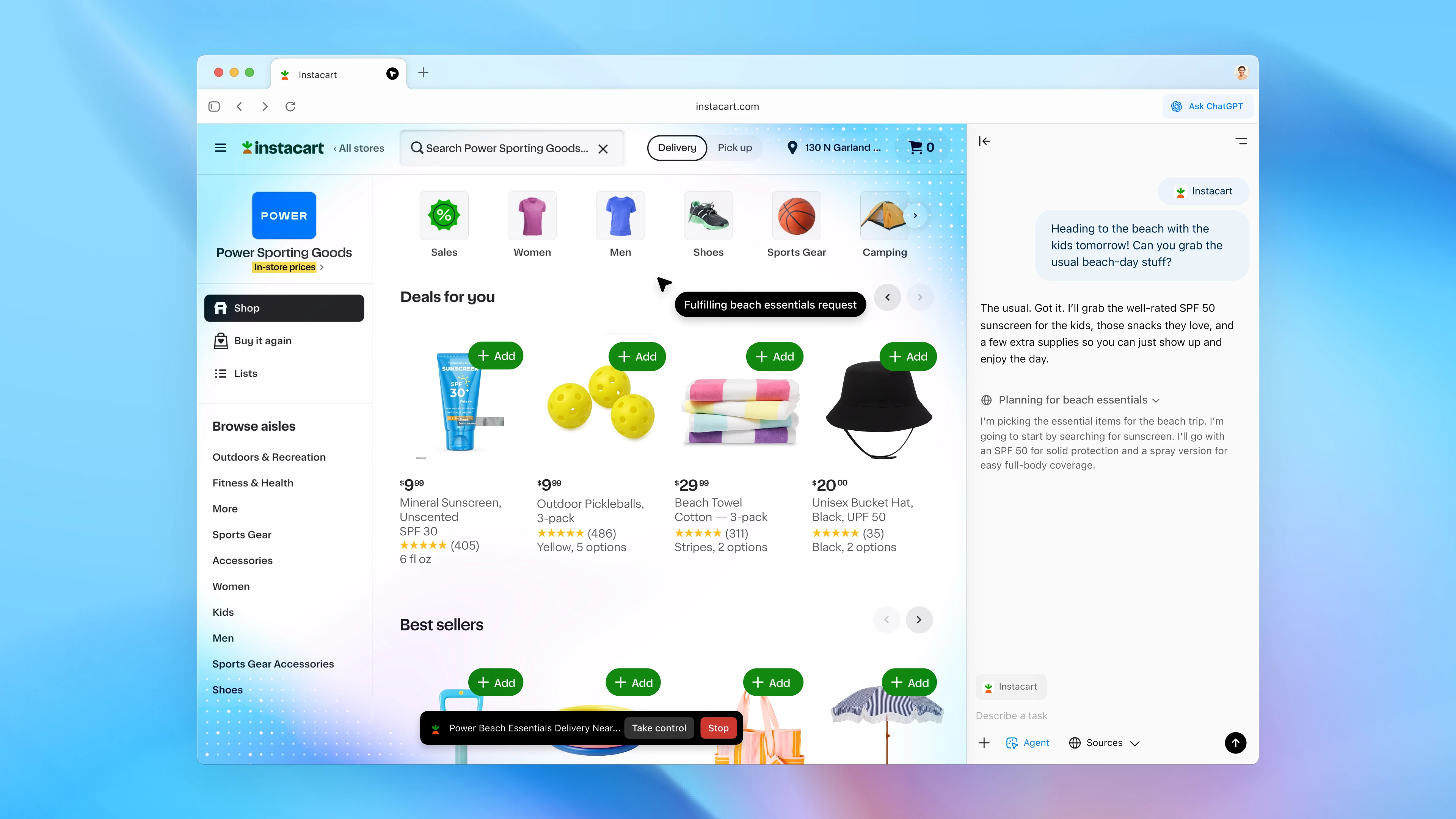 Agent mode: delegate actions in the browser.
