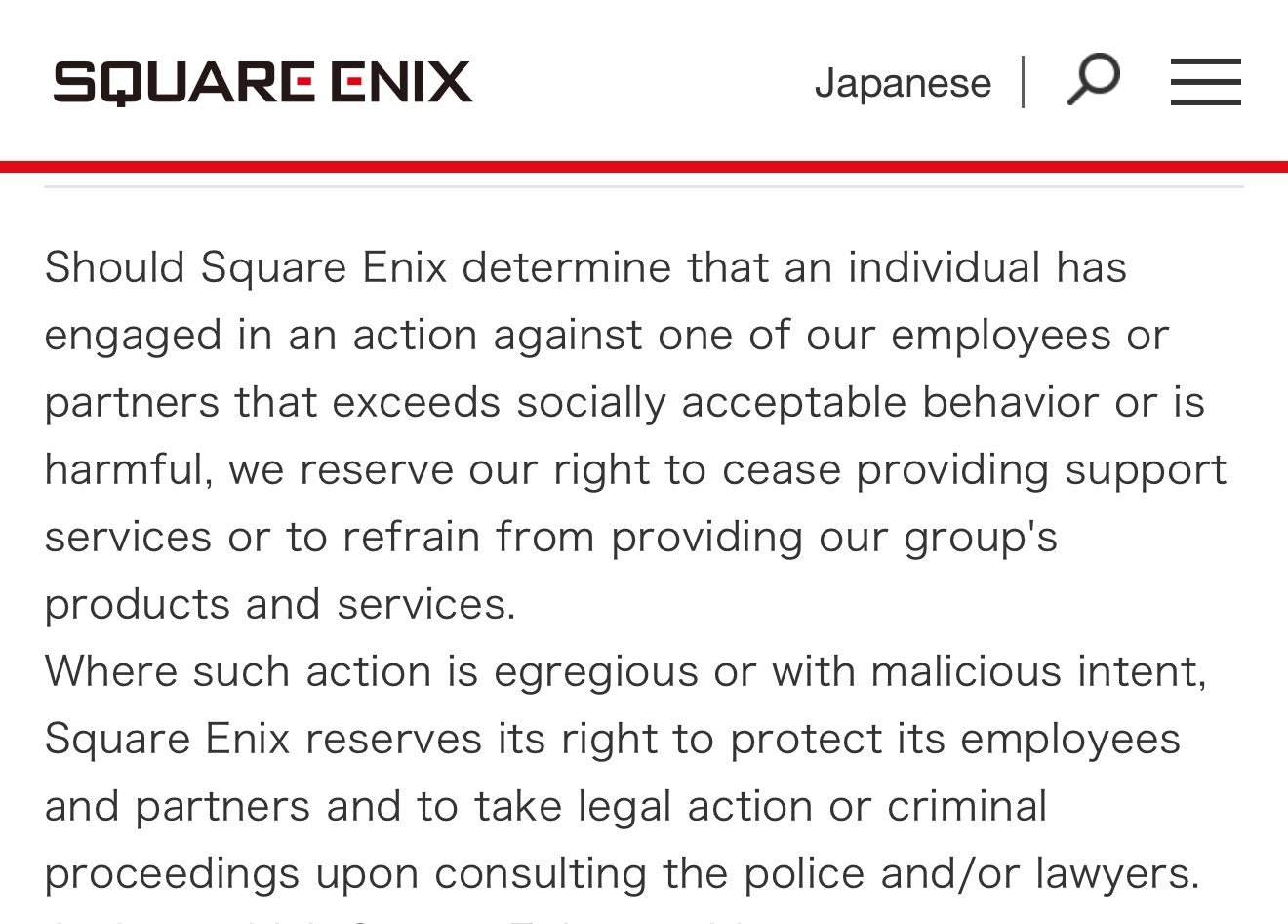 Square Enix creates new rules to protect their employees from fan attacks