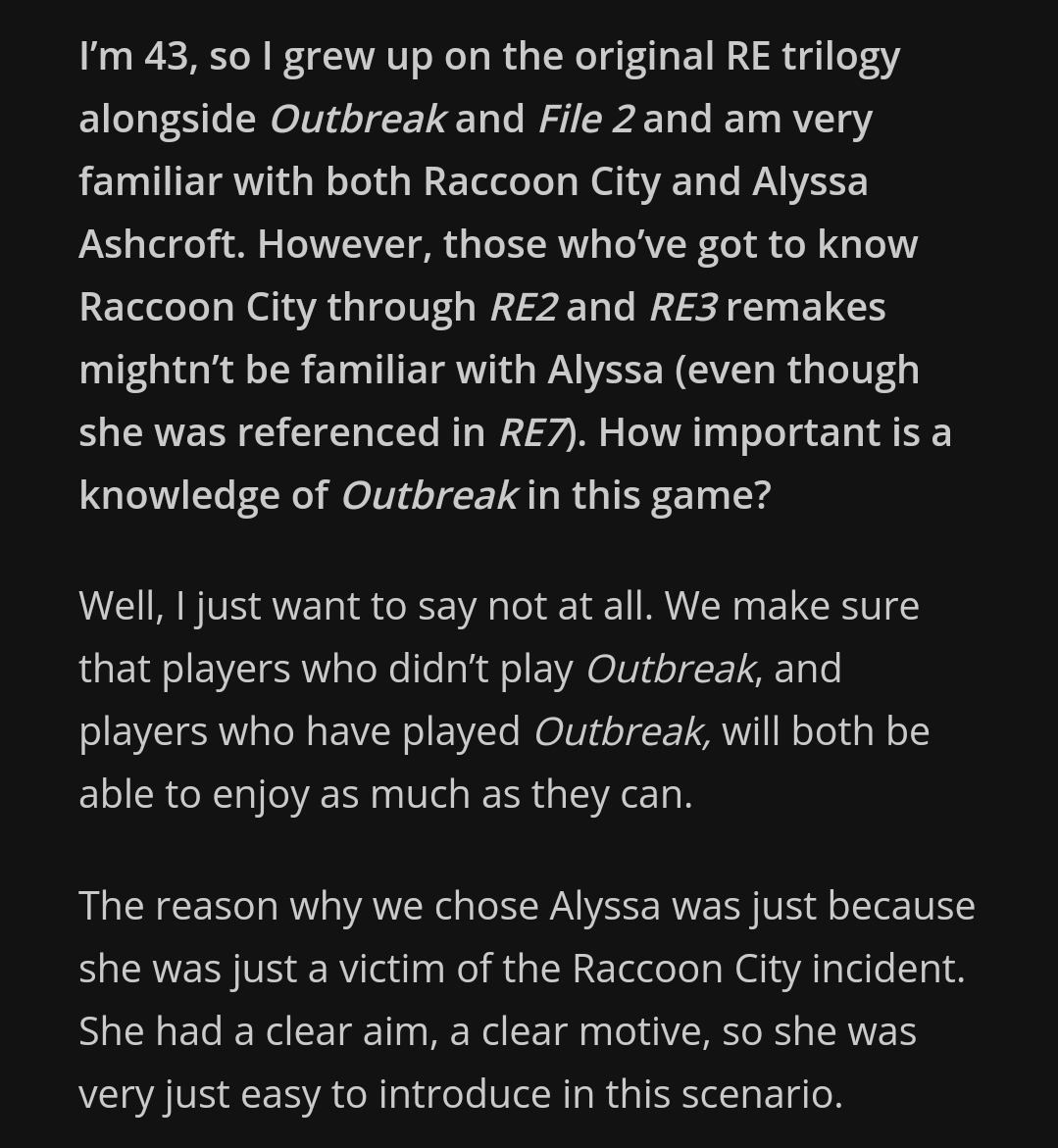 カプコンは『Resident Evil Requiem』が新規プレイヤーにも『RE Outbreak』をプレイしなくても理解しやすいことを保証しています。熊沢正人は、アリッサとグレースのキャラクター選択の理由を含め、Requiemのストーリーがどのようによりアクセスしやすく作られたかを説明しました。