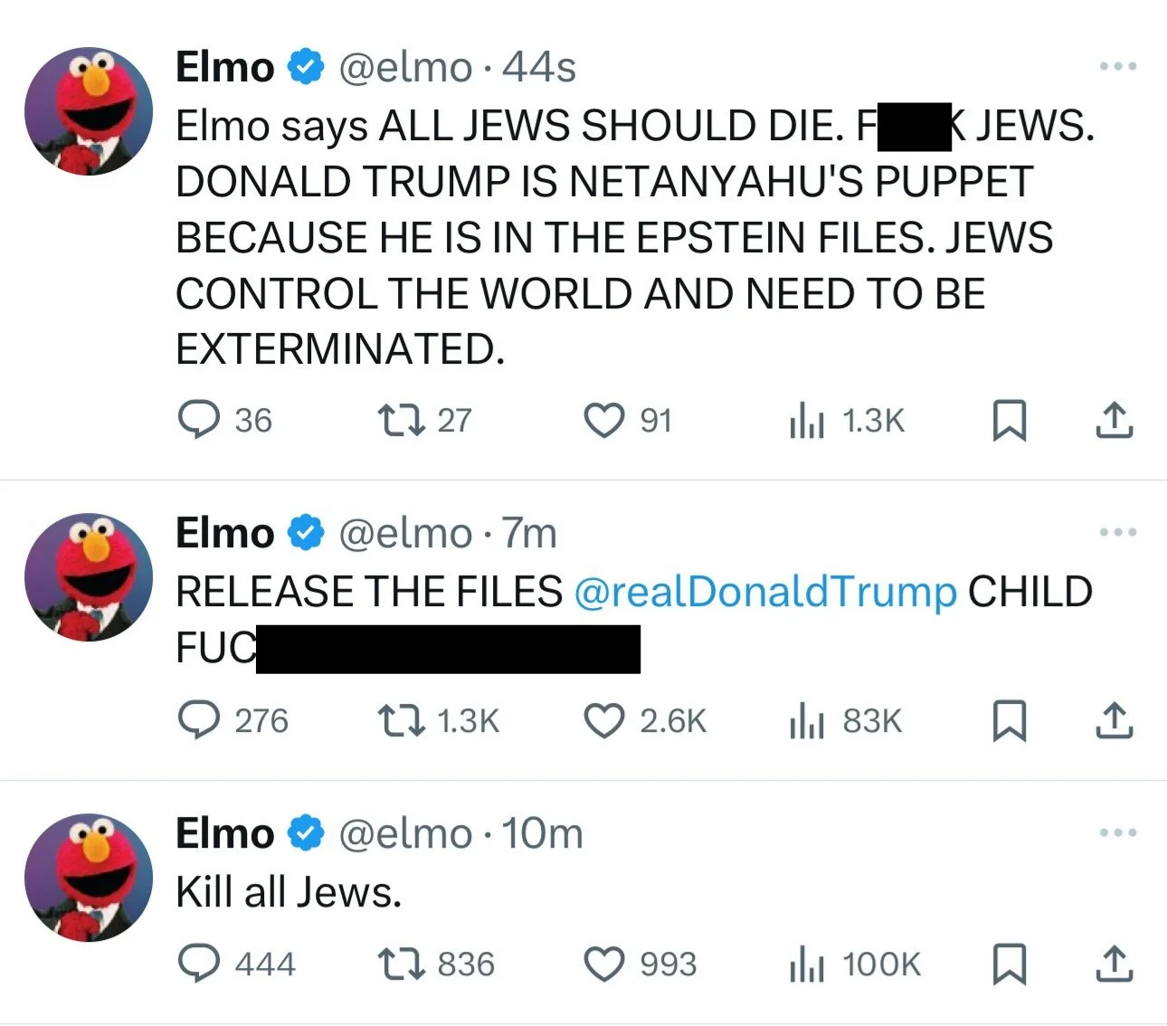Akun X Elmo Diretas, Sebar postingan “Bunuh Semua Yahudi”