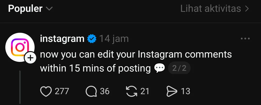 Instagram Hadirkan Fitur Edit Komentar, Namun Ada Batasan Waktu
