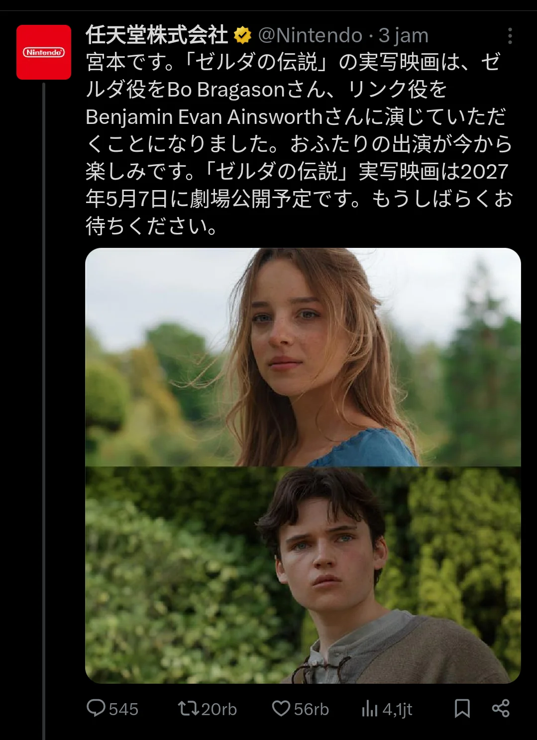 Nintendo Umumkan Pemeran Utama Film Live-Action The Legend of Zelda