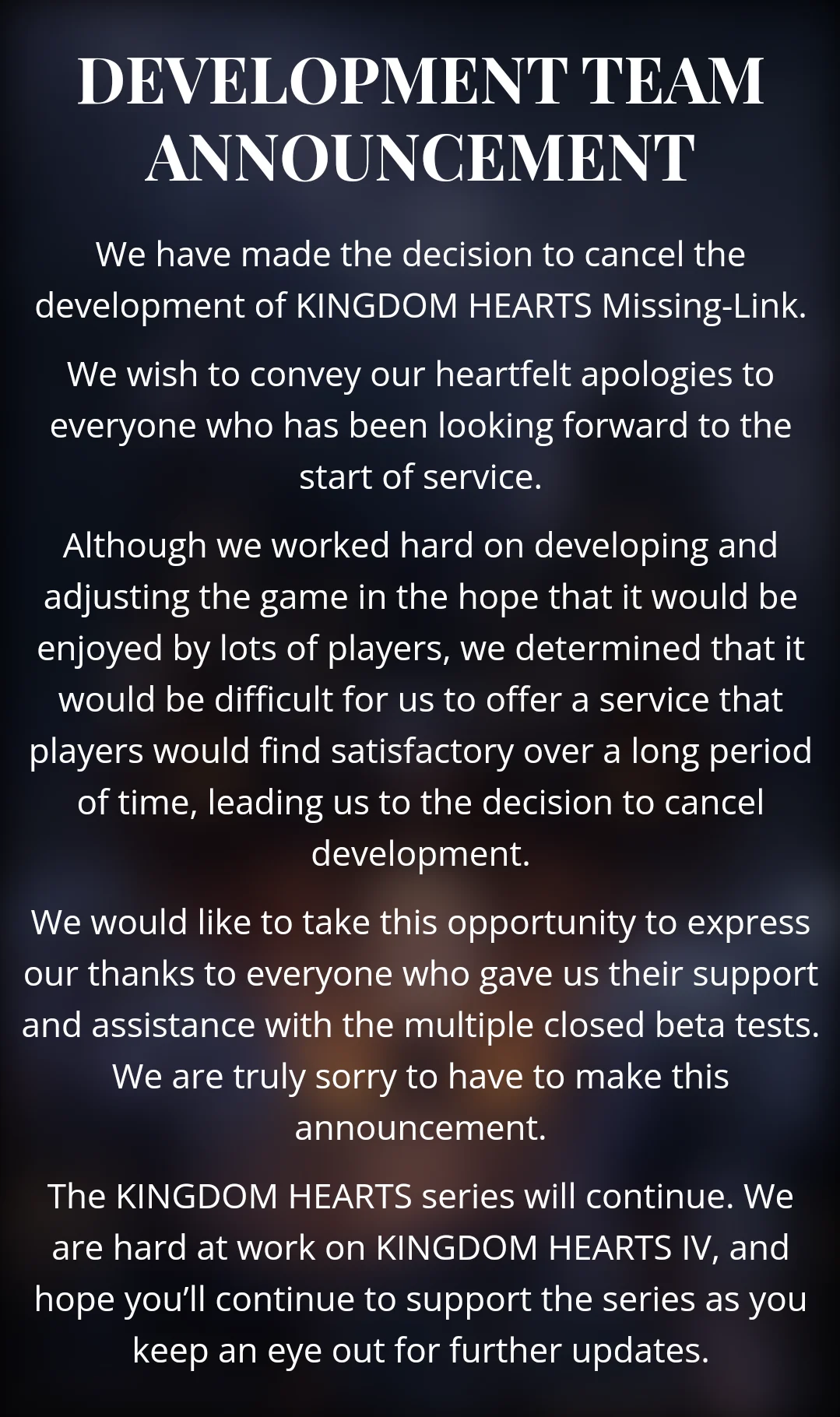 Pengembangan Kingdom Hearts: Missing-Link dihentikan Oleh Square Enix