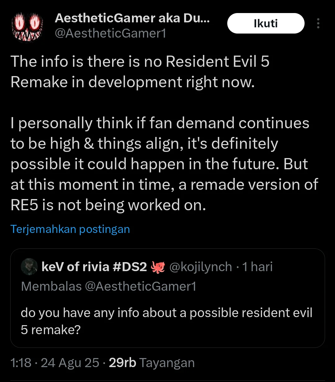 Resident Evil 5 Remake Hanya Akan Terjadi Jika Permintaan Mencapai Tingkat yang Signifikan