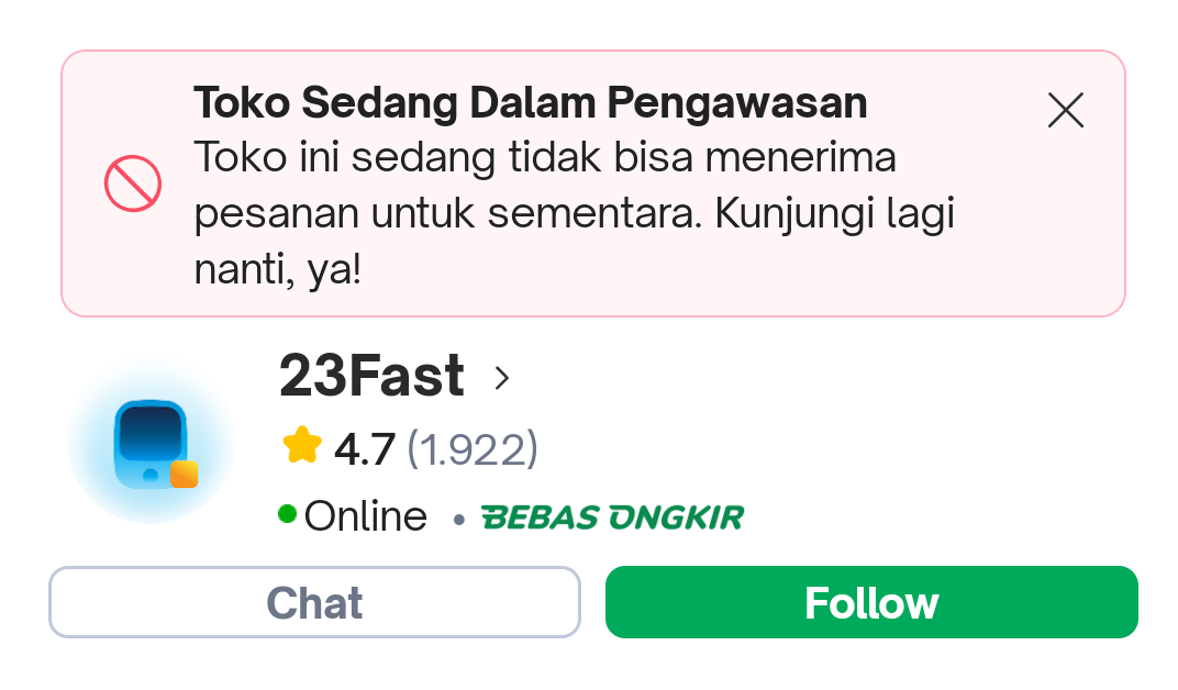 Update toko sudah dalam pengawasan