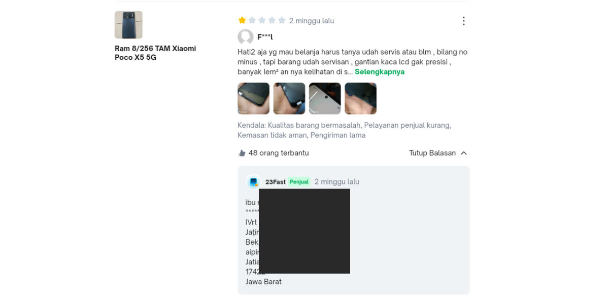 Seller Tokopedia Doxing Pembeli Karena Bad Review Bintang 1