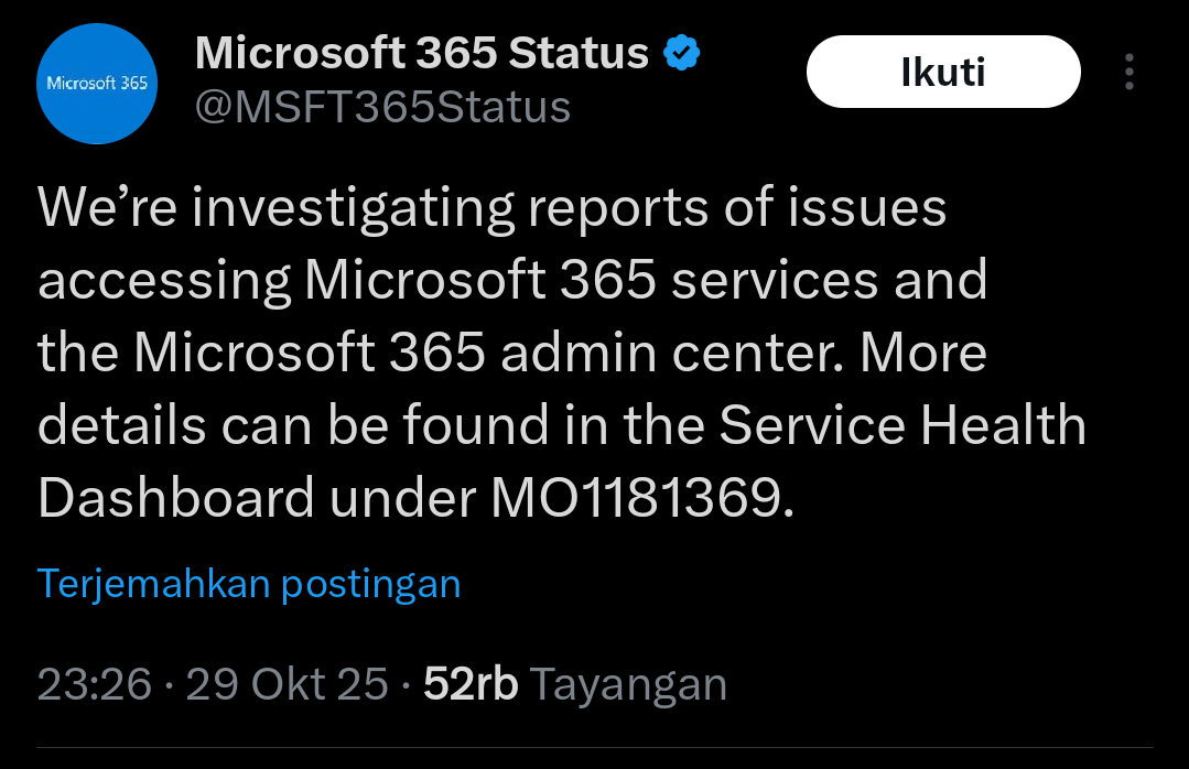 微軟確認2025年10月29日週三中午Azure及Microsoft 365服務大規模故障。