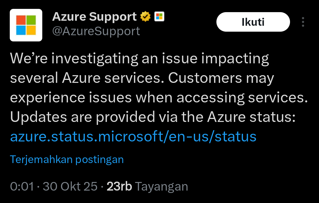 微軟確認2025年10月29日週三中午Azure及Microsoft 365服務大規模故障。