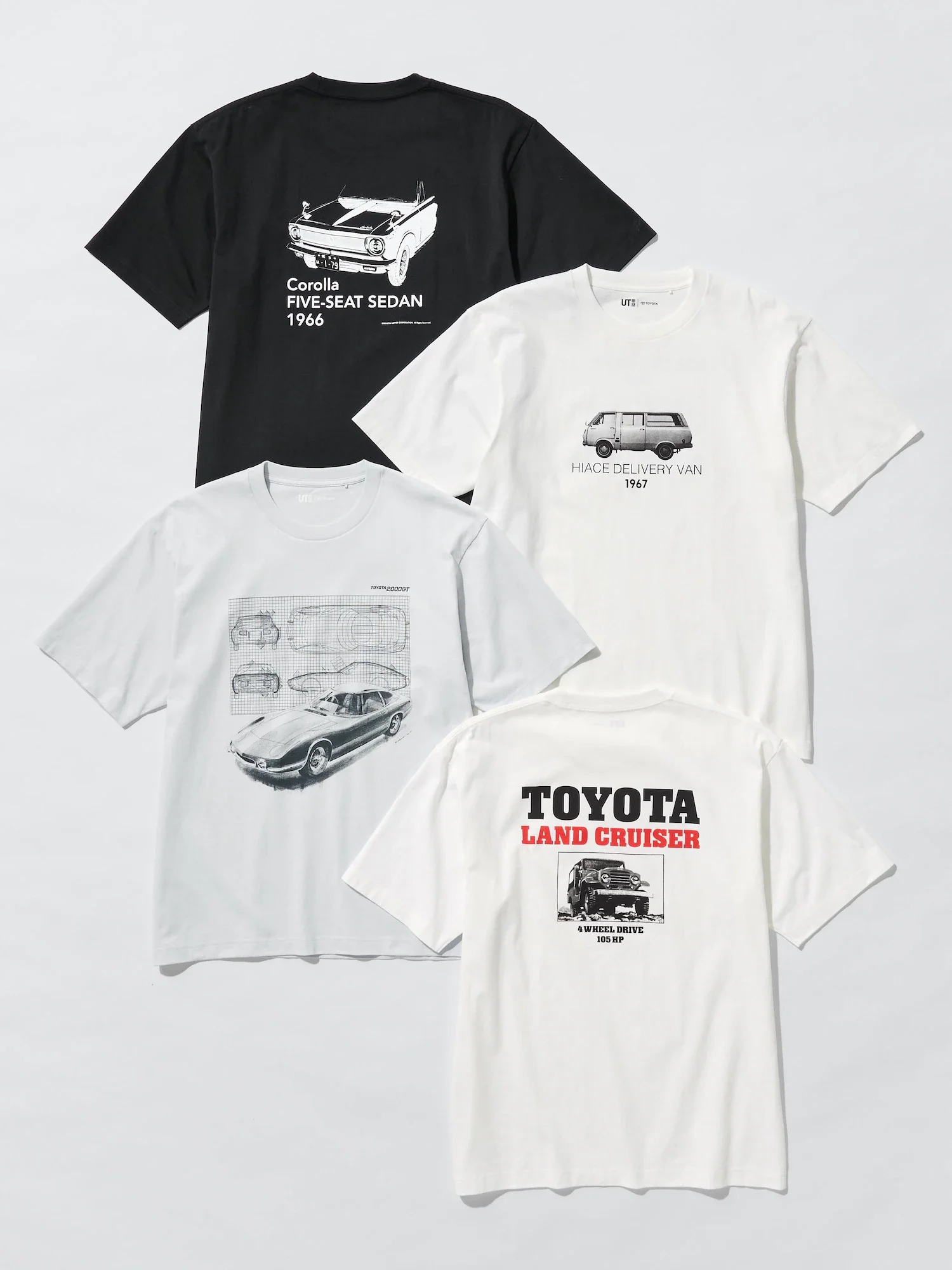 UNIQLO 發佈最新的 Toyota 汽車 UT 系列!呈現 4 款經典汽車設計 (Corolla、2000GT、HiAce、Land Cruiser)